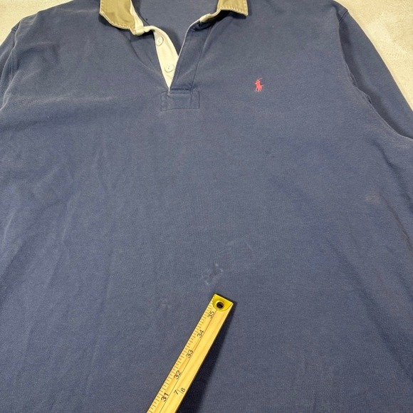 Polo Ralph Lauren Mens Large Blue Long Sleeve Rugby Shirt Vintage Pink Pony Logo - Picture 5 of 12